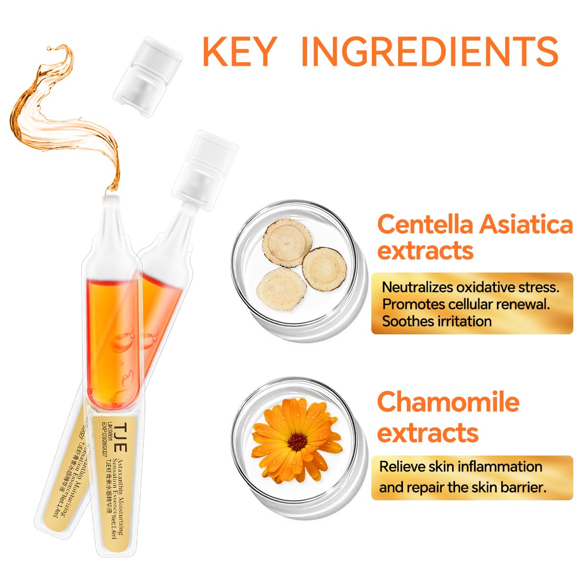 TJE Astaxanthin Serum for Face, Hyaluronic Acid Ampoules with Astaxanthin, Anti-Aging, Fine Lines, Boost Glow, Pore Minimizingm Antioxidant Nourishing Blend - 1.4ml*30pcs