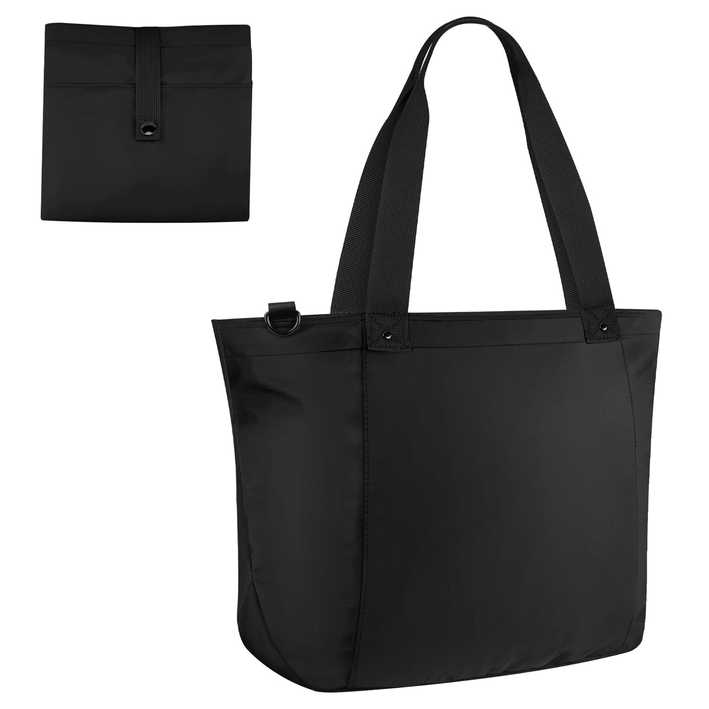 Vinabilia Tote Bag for Women, Lightweight Foldable Tote Bag With Zipper Shoulder Bag Large Top Handle Handbag for Travel, Work, Gym, Black