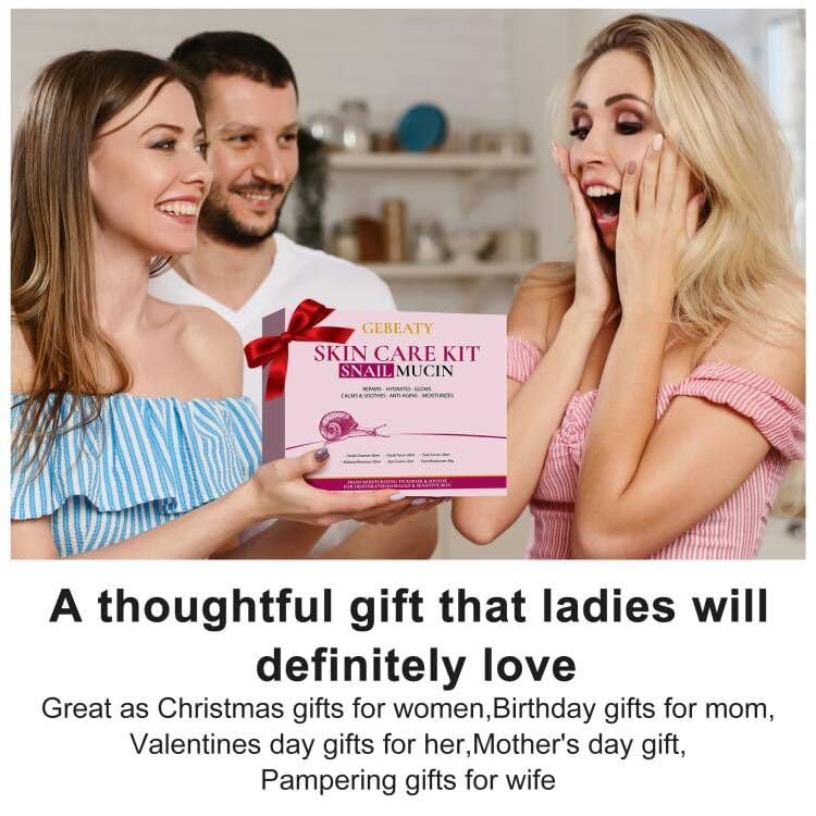 Skin Care Set,Korean Snail Mucin Essence Anti-aging Moisturize Repair Soothe Hydrate,Glass Skincare Routine Kit for Dull & Dry Skin,Skincare Gift Set Teens Stocking Stuffers Christmas Gifts for Women