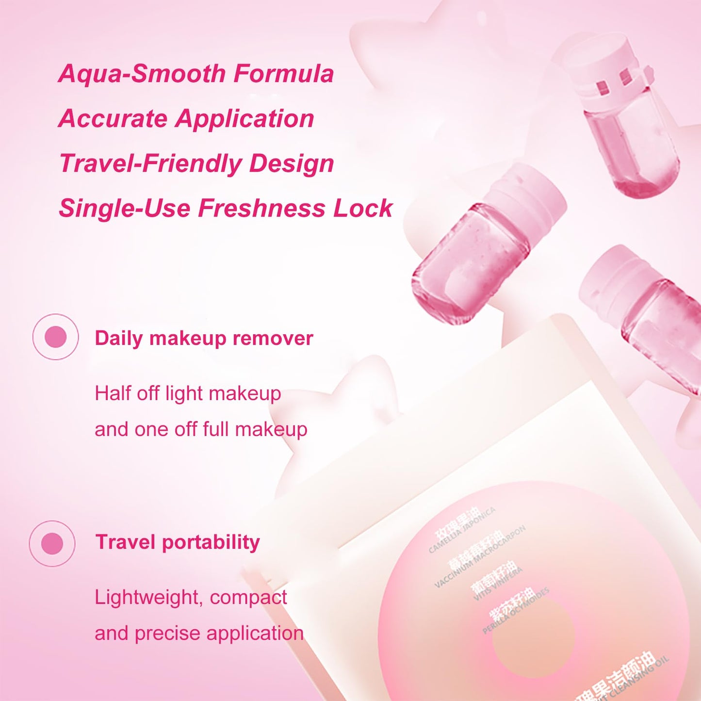 GMaxit 20Pcs Cleansing Oil Mini,Portable Natural Makeup Remover Oil,Nourishing and Gentle for All Skin Types,Rose,2 ml/0.07 fl.oz