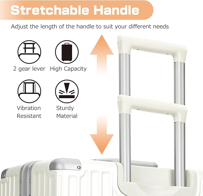 AnyZip Luggage Aluminium Frame Suitcase PC ABS Hard Shell TSA Lock No Zipper 24In White