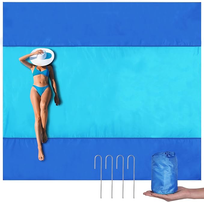 Beach Mat Sand Free Waterproof Oversized Beach Blanket Sandproof 1-8 Adults Picnic Mat Perfect Outdoor Companion for Travel, Camping, Hiking Quick Drying, Lightweight (79" X 108" (1-5 Person))