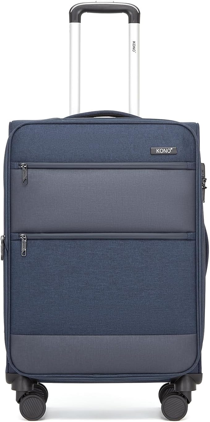 Kono 24 Inch Softside Expandable Checked Luggage with 8 Spinner Wheels TSA Lock Softshell Lightweight Business Travel Suitcase for Men and Women, Navy Blue