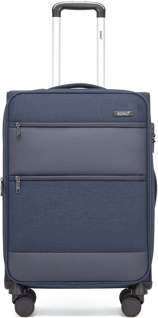 Kono 24 Inch Softside Expandable Checked Luggage with 8 Spinner Wheels TSA Lock Softshell Lightweight Business Travel Suitcase for Men and Women, Navy Blue