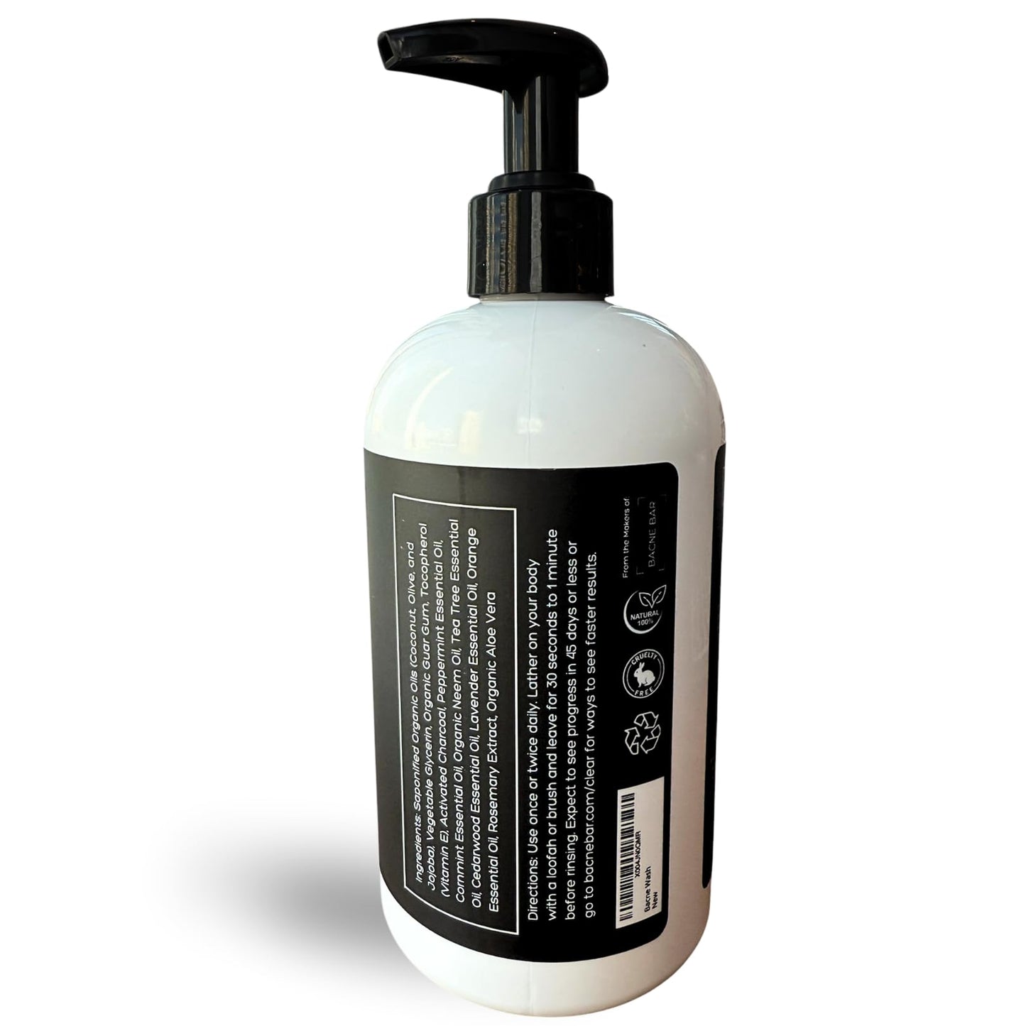 Bacne Wash: All Natural Back Acne Treatment with Charcoal, Jojoba Oil, Tea Tree Oil, Neem Oil, Aloe Vera, and Vitamin E - Body Acne Wash for All Skin Types