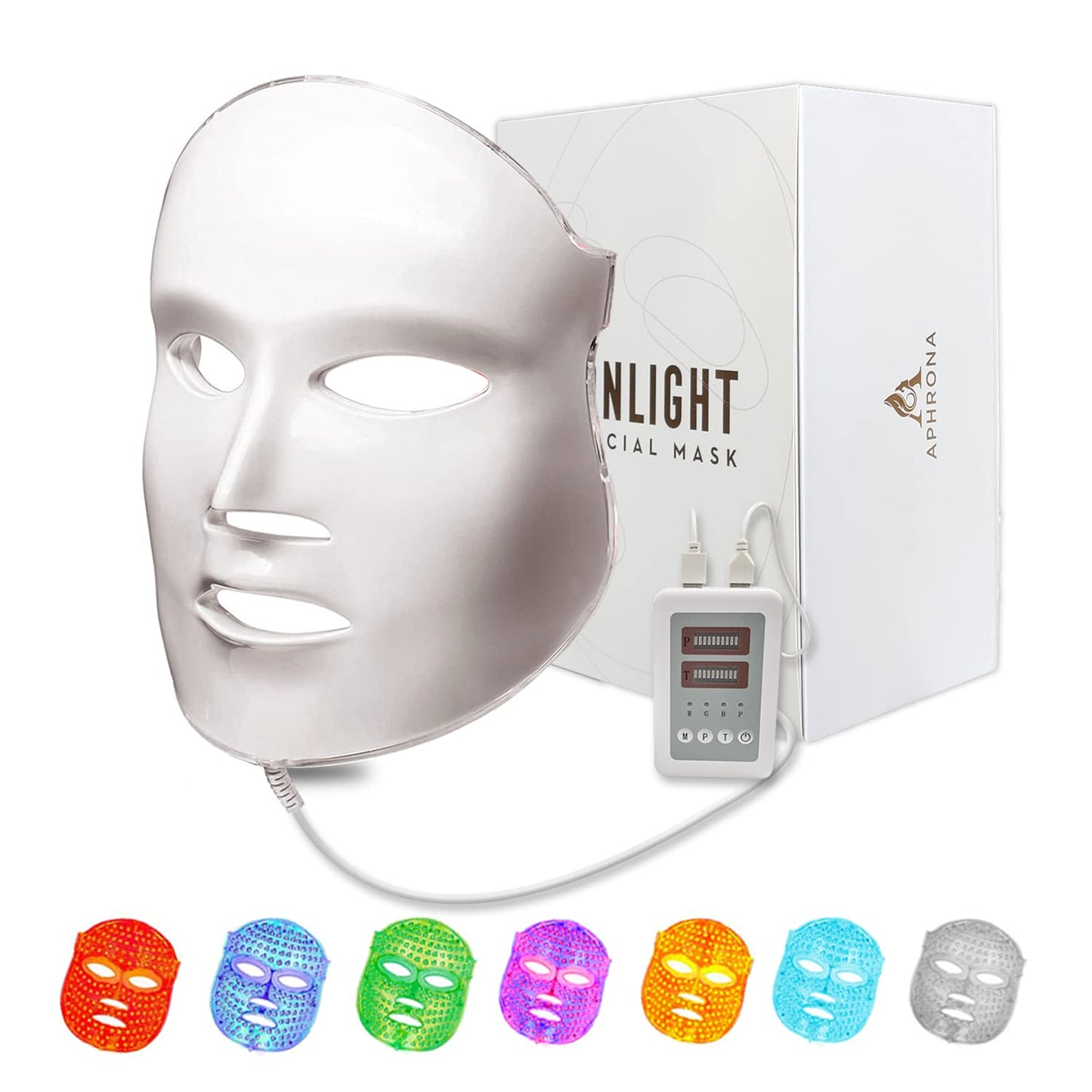 Aphrona FDA cleared LED Facial Skin Care Mask MOONLIGHT PRO 7 Color Treatment Photon Mask (White)