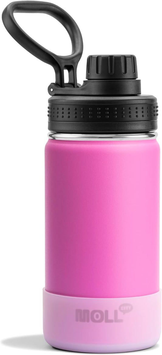 Kids Insulated Water Bottle-12 oz Stainless Steel Vacuum Wide Mouth Sports Water Bottle for School-Small Metal Water Flask for Girls Boys, BPA-Free(Hot Pink)