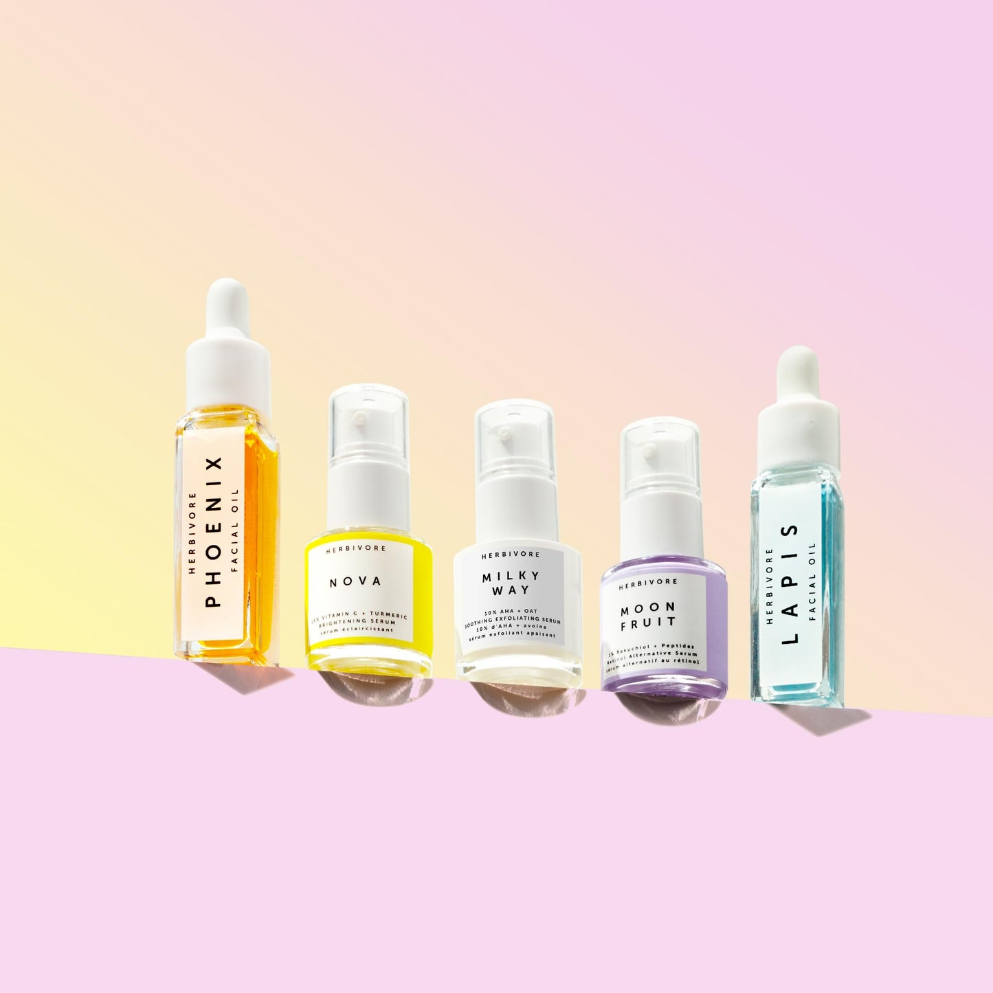 HERBIVORE Rainbow Minis Set - (Serums + Oils Best Sellers Collection), Plant-based, Vegan, Cruelty-free