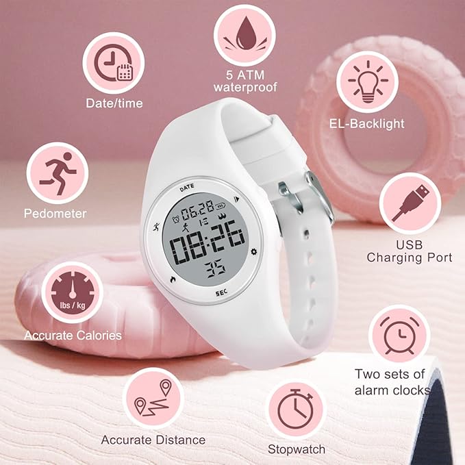 Kids Watches for Girls Boys Digital Sport Watch with Step Counter Pedometer Vibration Alarm Clock, No App Waterproof Fitness Tracker Kids Watch Boys Girls Teens Students Ages 5-16