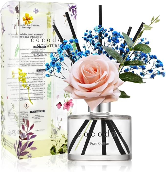 Cocod'or COCODOR Rose Flower Reed Diffuser/Pure Cotton/6.7oz(200ml)/1 Pack/Reed Diffuser, Reed Diffuser Set, Oil Diffuser & Reed Diffuser Sticks, Home Decor & Office Decor, Fragrance and Gifts