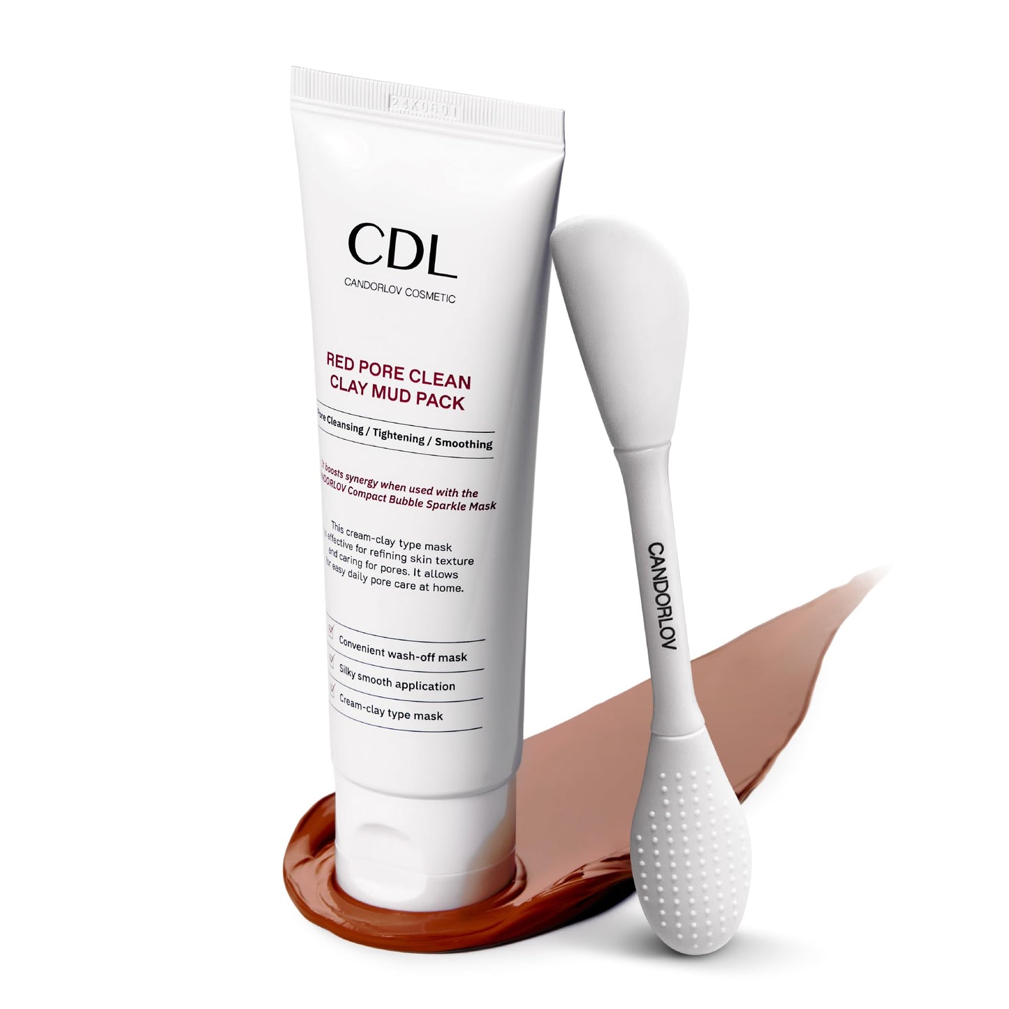 CANDORLOV Red Mud Deep Pore Cleansing Facial Wash Off Mask for Impurities Sebum, For Senstive Skin, Soothing & Cooling Effect, Exforliating Dead Skin Cells, Korean Skin Care, 2.7 oz