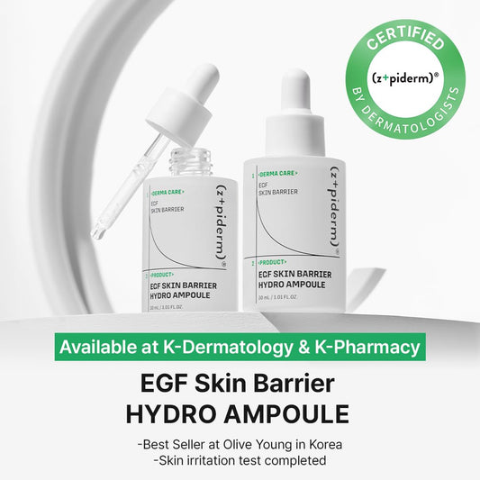 Zipiderm EGF Skin Barrier Hydro Ampoule with 5 CERAMIDE, PDRN & Niacinamide – Korean Barrier Repair Face Serum for Sensitive or Damaged Skin, Lightweight Hydrating Ampoule, 1.01 fl oz