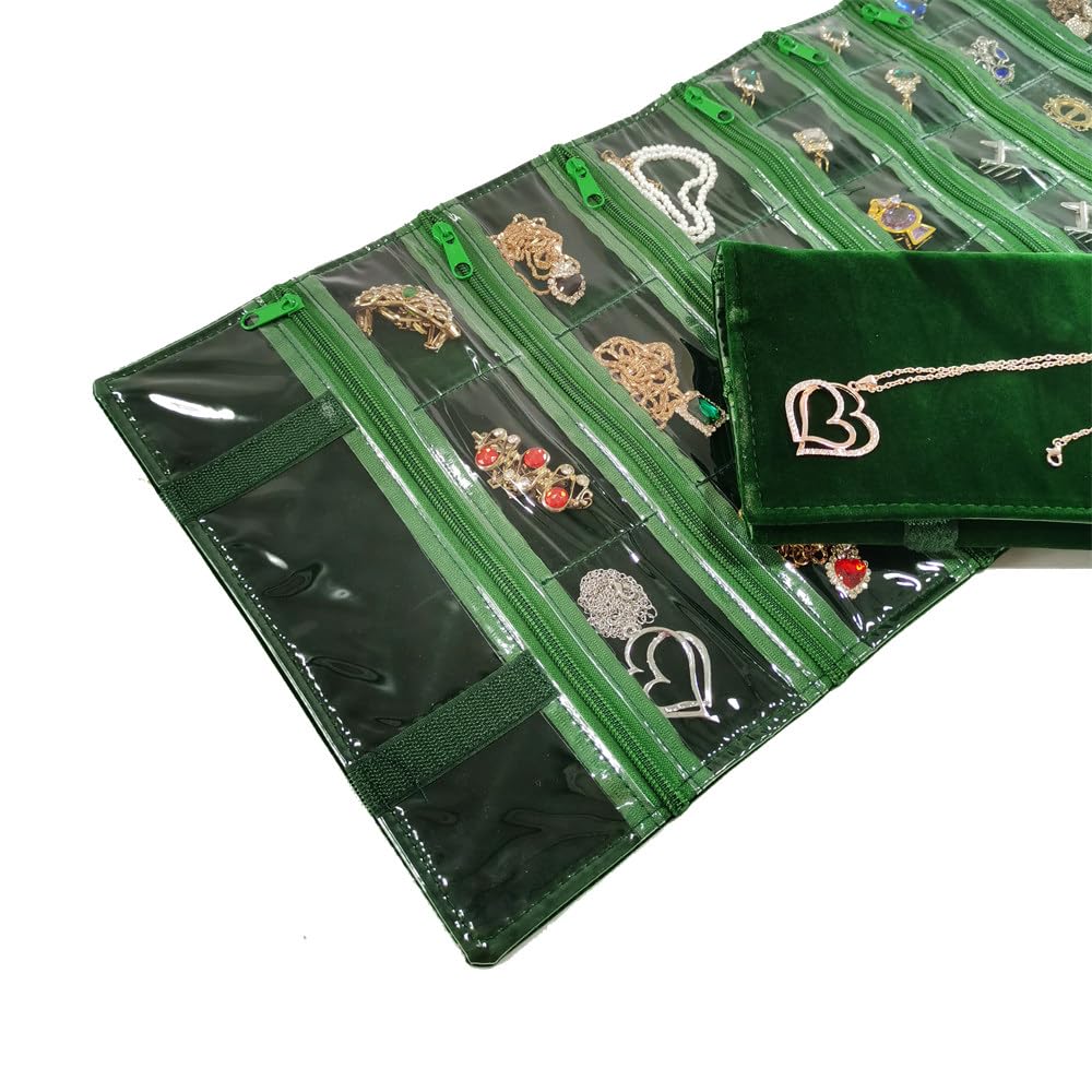 SCIKHEFT Travel Jewelry Roll Bag Portable Organizer Pouch With Grids&PVC Cover Storage Bags for Necklace, Bracelet, Bracelet,Ring, Badge, Pendant