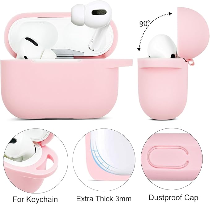 Compatible with Airpods Pro Soft Silicone Case Cover with Bracelet Keychain for Apple Airpod Pro 1st Generation Case for Women (Pink)
