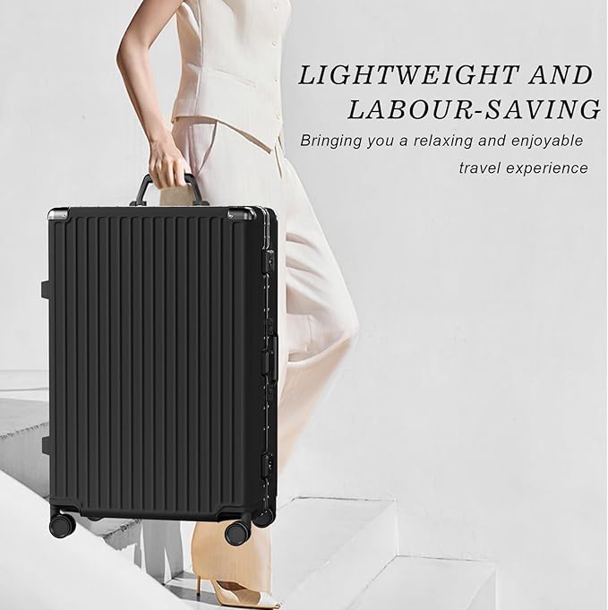 AnyZip Luggage Sets 2 Piece Aluminum Frame Carry On and Checked Suitcase PC ABS Hard Shell TSA Lock No Zipper(Black, 20/28)