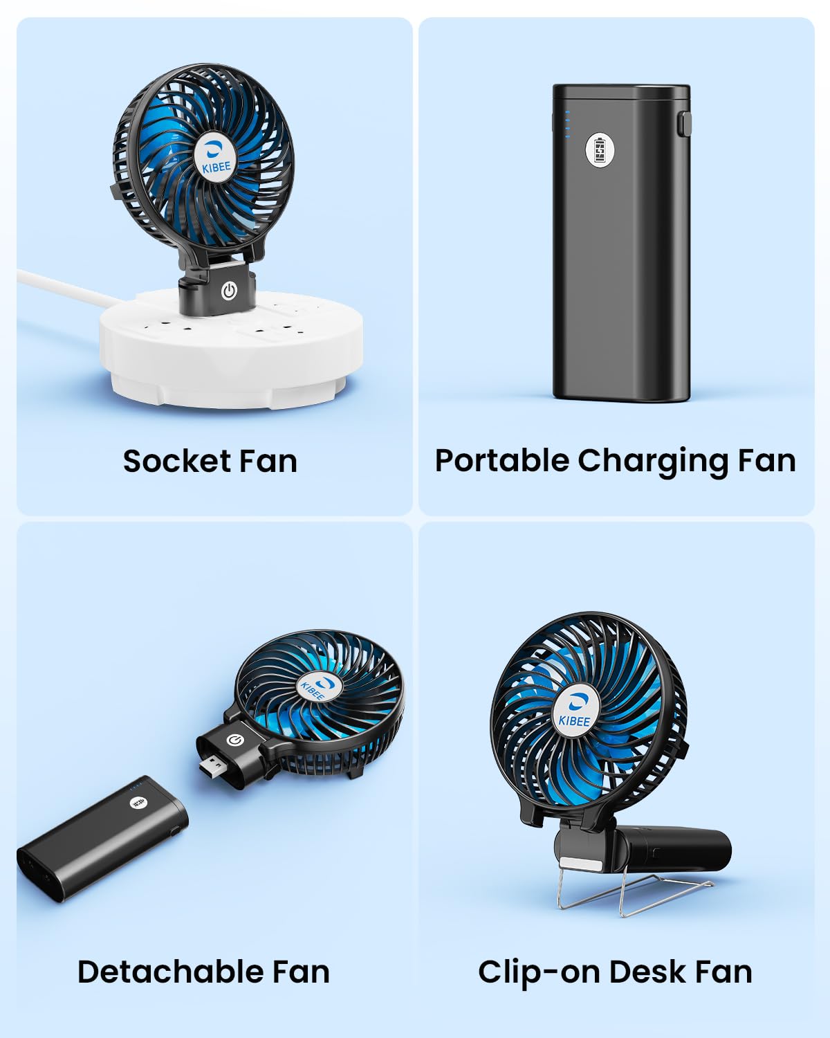 KIBEE Portable Handheld Fan - 5200mAh USB Rechargeable [20H Max Runtime] with Power Bank, Foldable 180° Mini Personal Fan, 3-Speed with Stand for Travel/Outdoor/Makeup/Concerts (Black)
