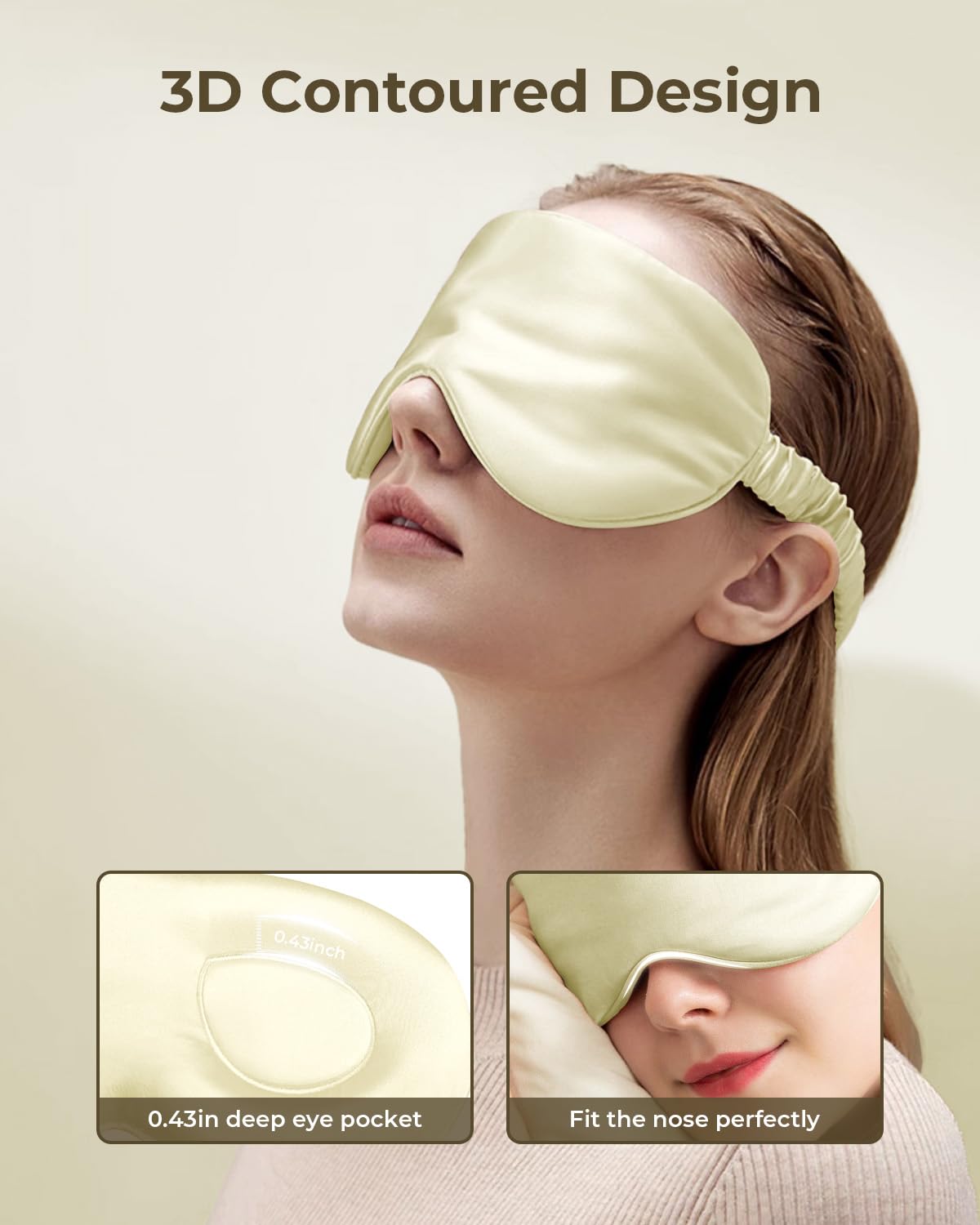SGMSILK 100% Pure Mulberry Silk Sleep Mask, 3D Contoured Cup Eye Mask for Sleeping, 22 Momme Super Soft Breathable Blindfold, Adjustable Blackout Travel Silk Eye Cover Ivory