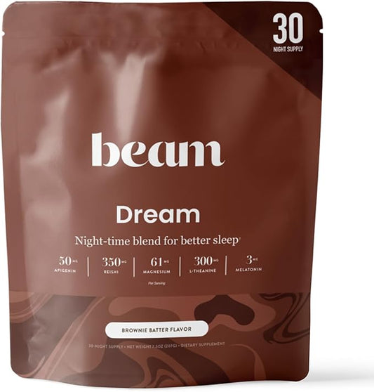 Beam Dream Sleep Powder, L-Theanine, Apigenin, Reishi and Magnesium, Third Party Tested Natural Sleep Aid & Sleep Supplement for Deep Sleep, Relaxation and Recovery, Natural Sleep Support, 30 Servings