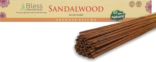 Bless-Sandalwood 100%-Natural-Handmade-Hand-Dipped-Incense-Sticks Organic-Chemicals-Charcoal-Free Purification-Relaxation-Positivity-Yoga-Meditation Best-Woods-Scent (25 Sticks (1.4 OZ))