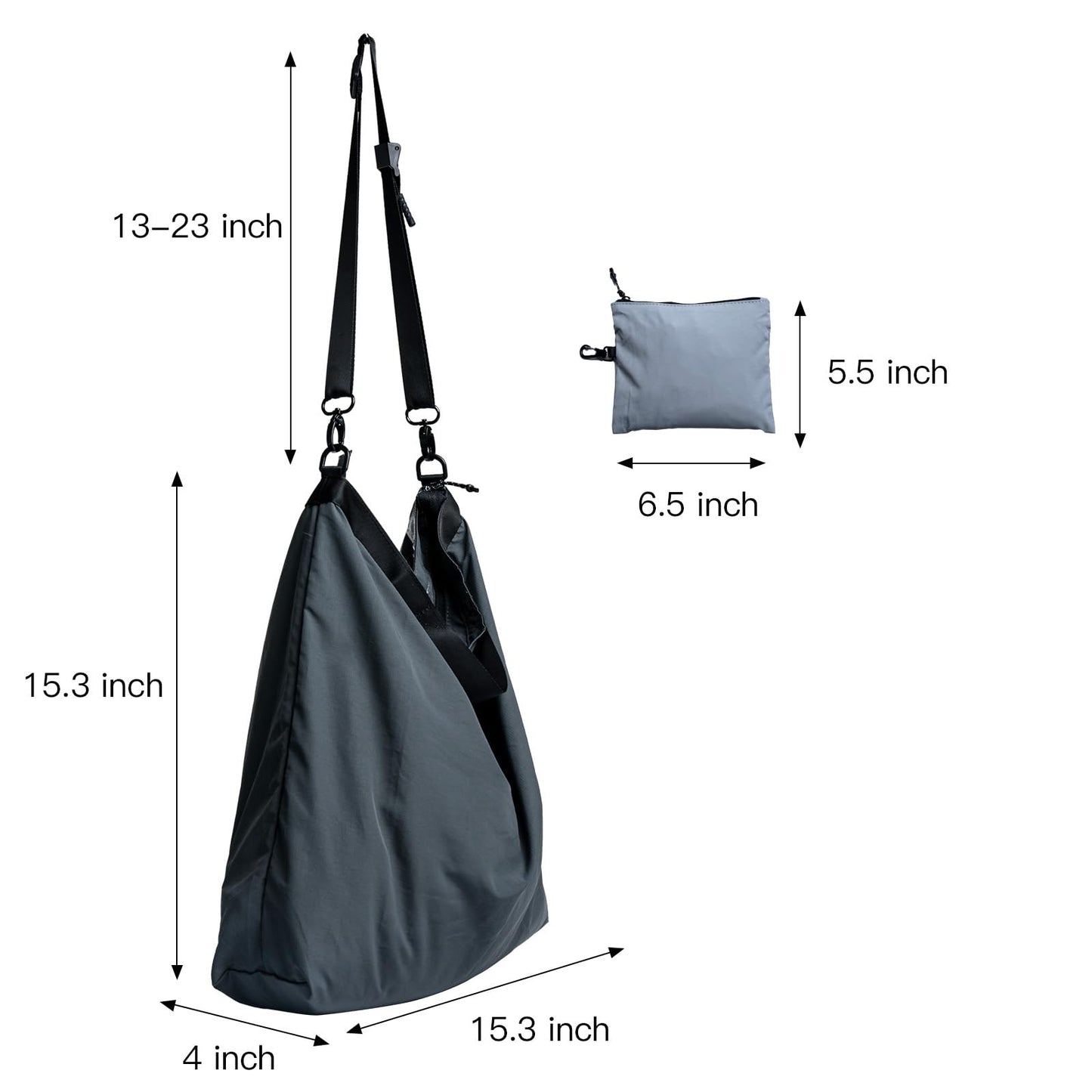 Fynarzel Lightweight Foldable Nylon Crossbody Bag, Stylish Compact Polyester Packable Totes, Simple Collapsible Handbag for Travel, Gym, Sports, Everyday Use - Gray