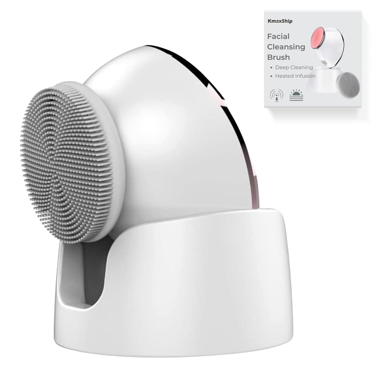 KmaxShip Face Scrubber, Exfoliate Face Brush, 2 in 1 Electric Vibration & Heated Face Scrubber for Cleansing & Massage, Suitable for Sensitive & Acne-Prone Skin, 5 Speed for Deep Facial Cleansing