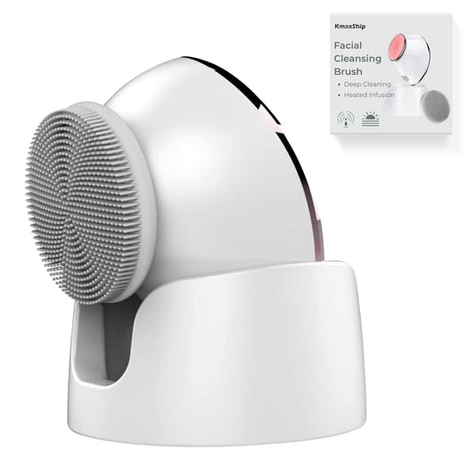 KmaxShip Face Scrubber, Exfoliate Face Brush, 2 in 1 Electric Vibration & Heated Face Scrubber for Cleansing & Massage, Suitable for Sensitive & Acne-Prone Skin, 5 Speed for Deep Facial Cleansing