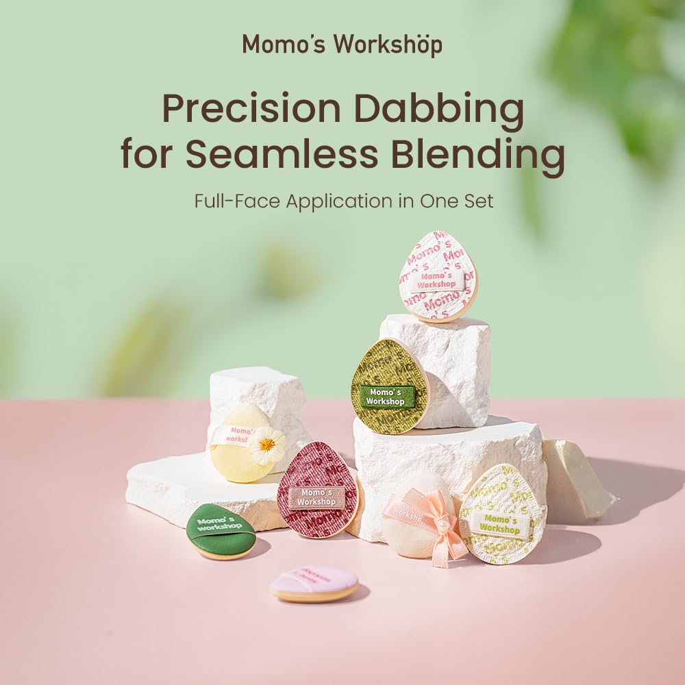 Mini Denim Makeup Sponge Set,Professional Blenders Sponge for Concealer/Blush/Highlighter, Perfect for Detail Work & Travel,4pcs,Green,with Travel Pouch,Beginer-Friendly & Reusable