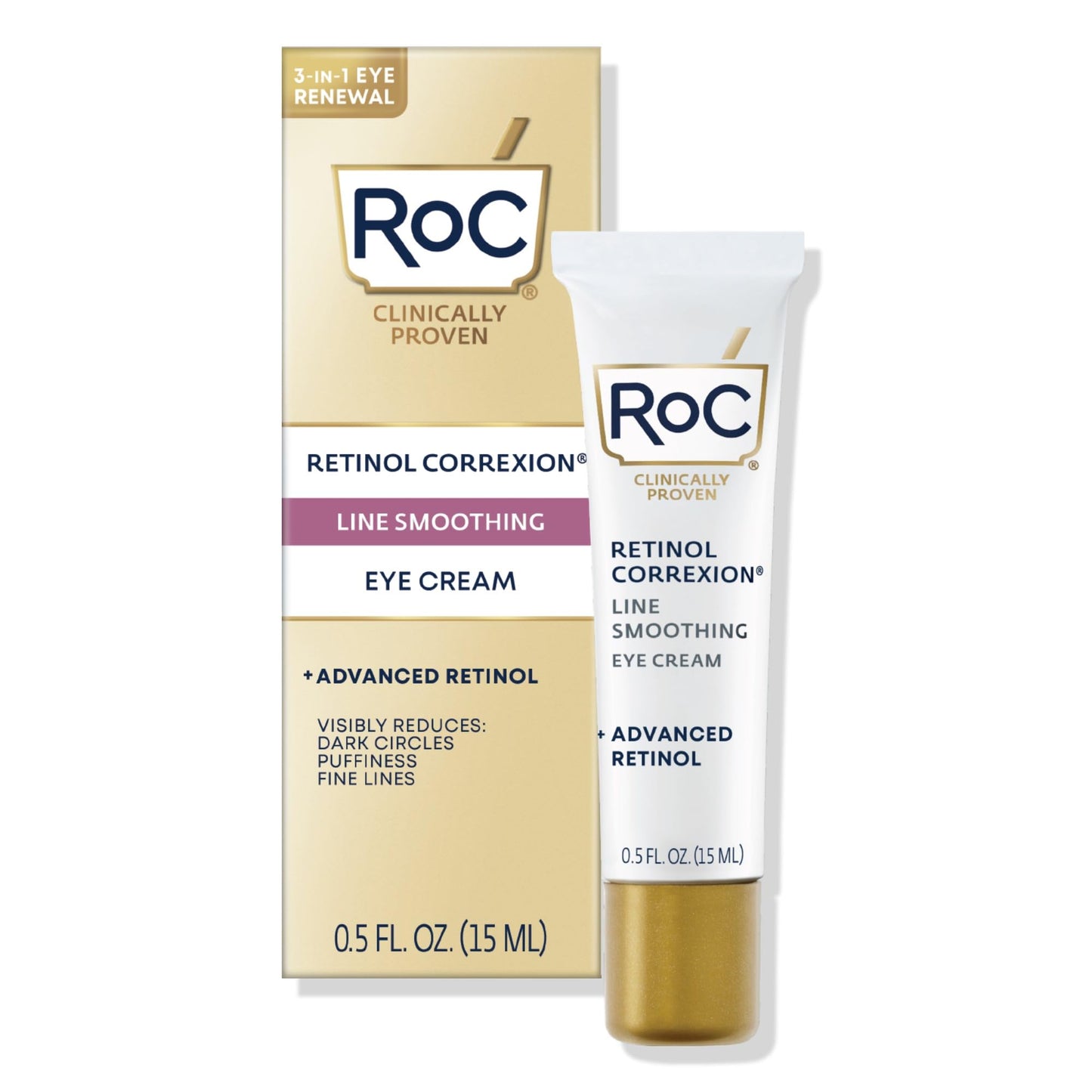 RoC Retinol Correxion Under Eye Cream for Dark Circles & Puffiness, Daily Wrinkle Cream, Anti Aging Skin Care Treatment Women and Men, 0.5 oz (Packaging May Vary)