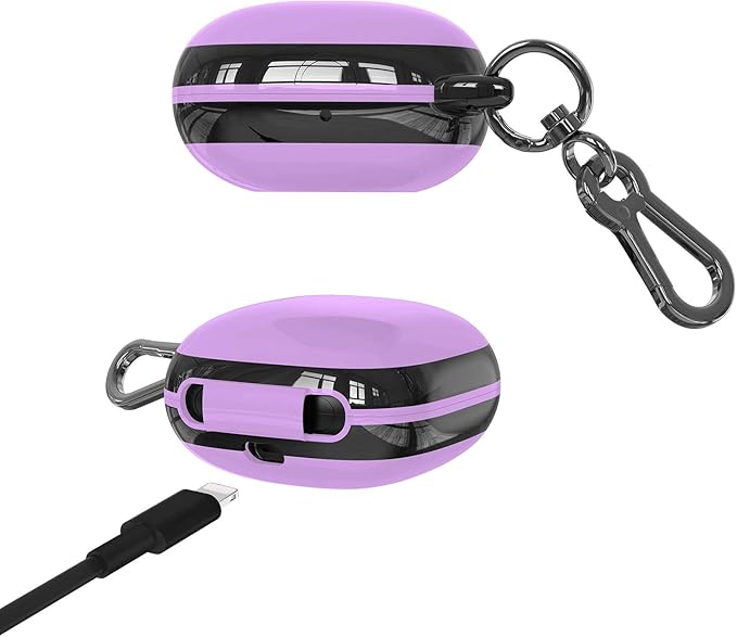 Compatible Powerbeats Pro Case Cover, Full Protective Shockproof Anti-Slip Silicone Case for Beats Powerbeats Pro 2019 (Black Edge+Light Purple)