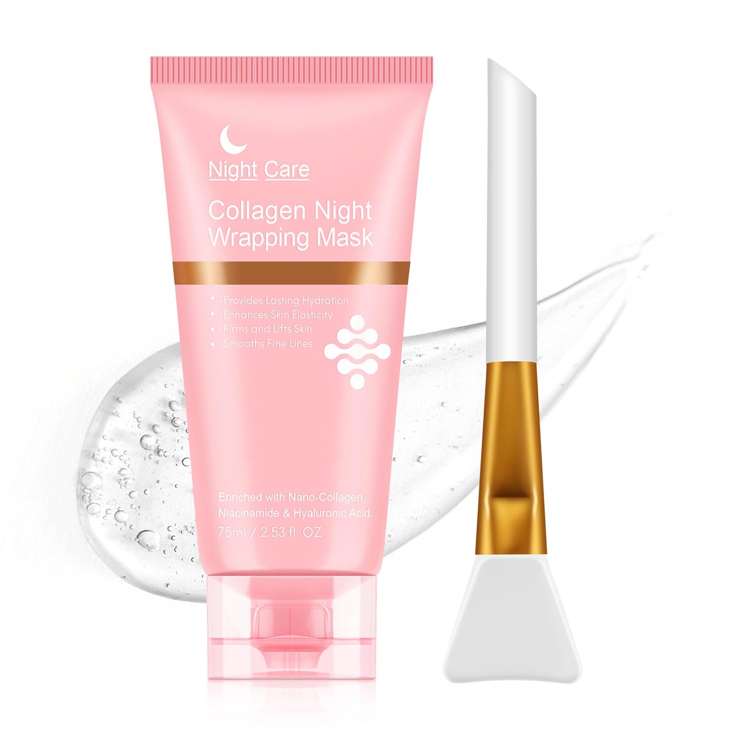 Collagen Overnight Wrapping Peel Off Facial Mask, Collagen Night Wrapping Mask, Hydrating Anti Wrinkle Lifting for All Skin Types, Firming&Elasticity Sleeping Mask (Brush Included)