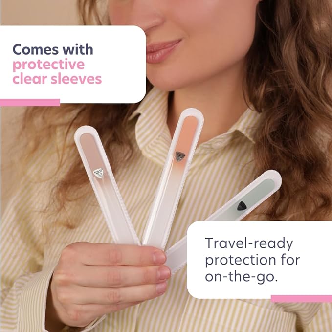 BONA Fide Beauty Czech Glass Nail File Set 3-Pieces, Muted Fall Colors Nail Filers - Reusable Nail Care, Lovely Gifts for Bridesmaid, Travel Beauty Tool