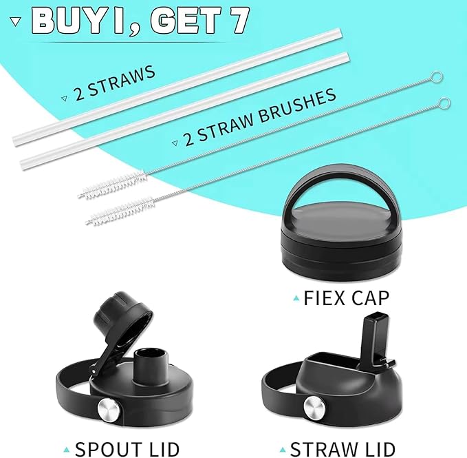 40 oz Insulated Water Bottle with Straw fit in Car Cup Holder(Cold 48 hrs, Hot 24 hrs) Drinking Bottle with Straw Lid, Spout Lid and Flex Cap Leakproof Travel Thermo Mug，Mint - Pink - Purple