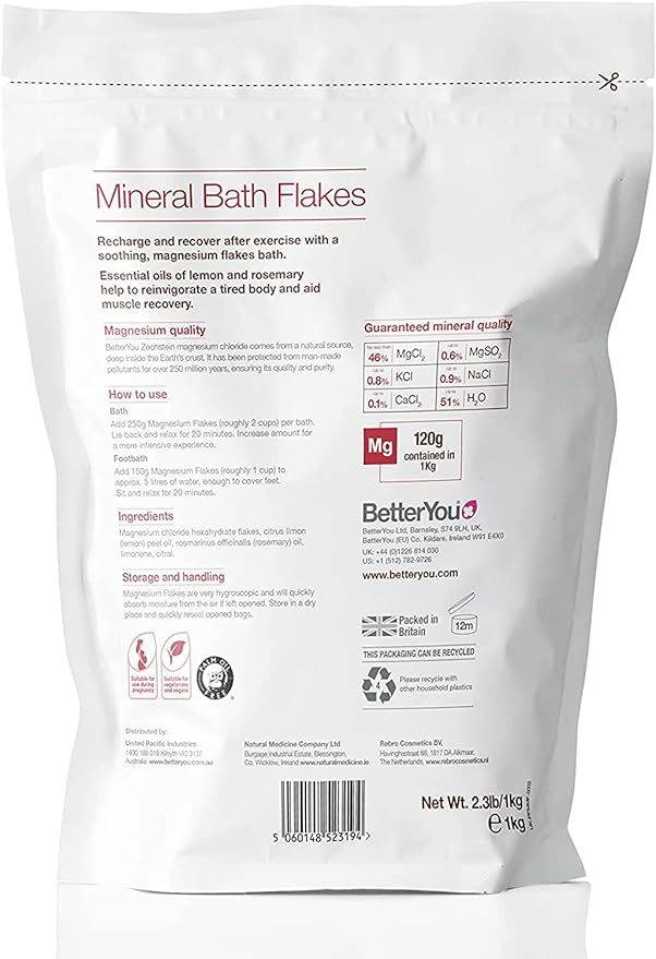 BetterYou Magnesium Muscle Bath Flakes - Mineral Bath Salts for Muscle Recovery - Post-Workout Soak for Sore Muscles - Natural Magnesium - 2.3 lb (Pack of 2)