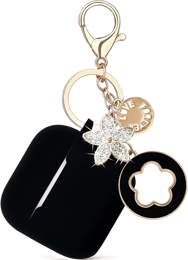 Airpods 4 Cases Silicone Protective Case for Airpod 4 with Bling Keychain for Apple AirPods 4th Generation Wireless Earbuds with Cleaner Kit (Black)
