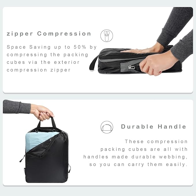 BAGAIL 6 Set Ultralight Compression Packing Cubes Packing Organizer for Travel Accessories Luggage Suitcase Backpack