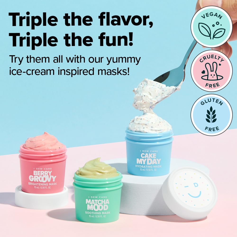 I DEW CARE Wash Off Face Mask Skincare Gift Set - Mini Scoops | Facial Masks, Matcha, Hyaluronic Acid, Korean Self Skincare, Facial Treatment, Vegan, Cruelty-Free, Exfoliating, Soothing, Pore Mask