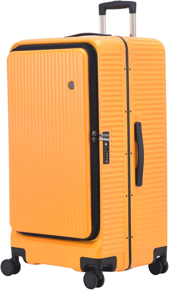 29 Inch 40 * 37 * 77cm, 113L, Aluminum Checked Luggage with Side Opening, 360° Universal Wheels, Lightweight Hardshell ABS+PC Suitcase with TSA Lock, Orange