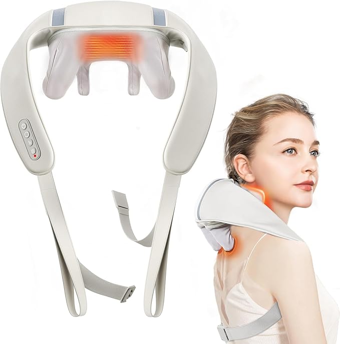 Cordless Shoulder Massager with Heat, Shiatsu Back and Neck Massager, Electric Deep Tissue 5D Kneading Massage Pillow for Shoulder, Leg, Body Muscle Pain Relief, Gifts for Men Women Rechargeable