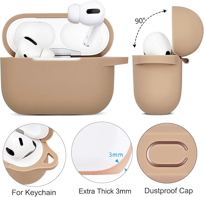 Compatible with Airpods Pro Soft Silicone Case Cover with Bracelet Keychain for Apple Airpod Pro 1st Generation Case for Women (Milk Tea)