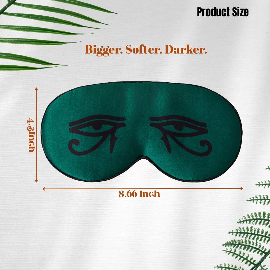 Silk Sleeping Mask Eye Cover for Men＆Women Eye Masks for Sleeping Egyptian Eye of Horus Print Adjustable Soft Blindfold with Gift Box(Emerald Green-Adjustable Strap)