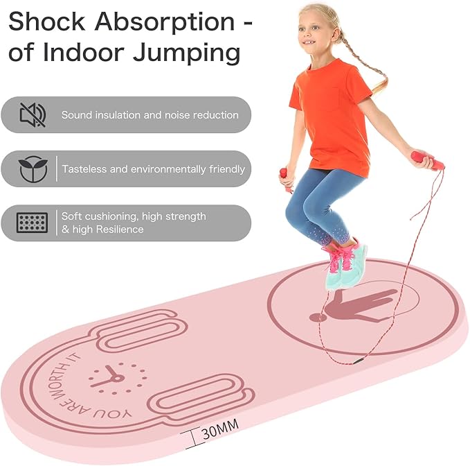 8/20/30mm Jump Rope Mat Fitness Exercise Mat Durable, Non-Slip, Workout Mats with Jump Rope & Carrying Bag for Home Gym Flooring (55"x 24")