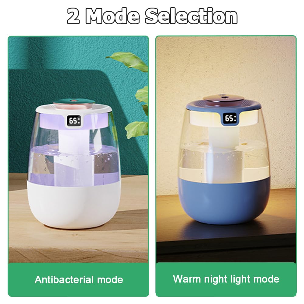 DONGKER Double Spray Humidifier,1L Silent USB Digital Display Humidifier with 2 Mist Modes & Night Light for Car Office Home Room