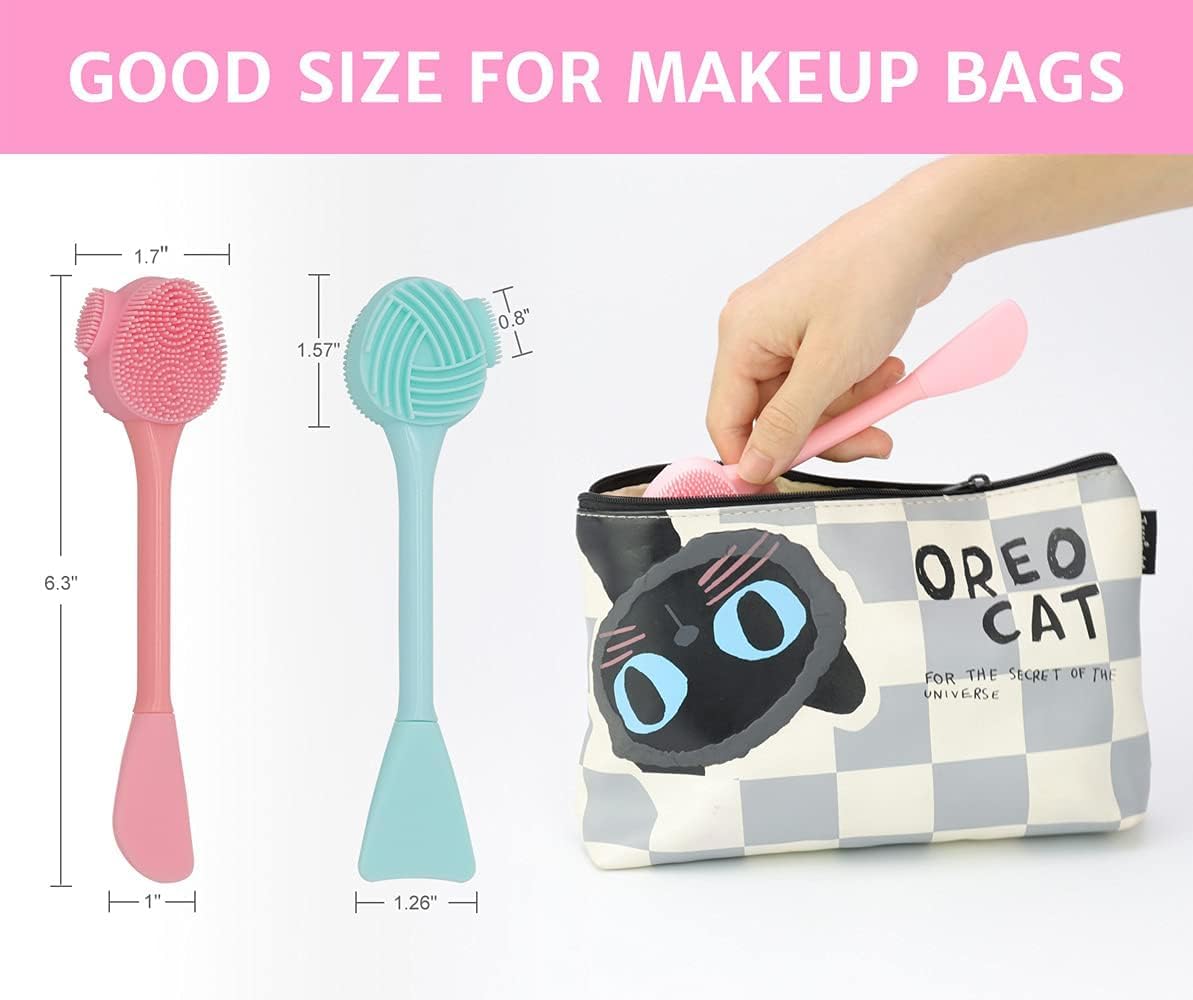 2 Pack Silicone Face Scrubber, 4 in 1 Facial Cleansing Brush, Handheld Face Wash Brush for Pore Cleansing, Gentle Exfoliating, Removing Blackhead, Blue and Pink