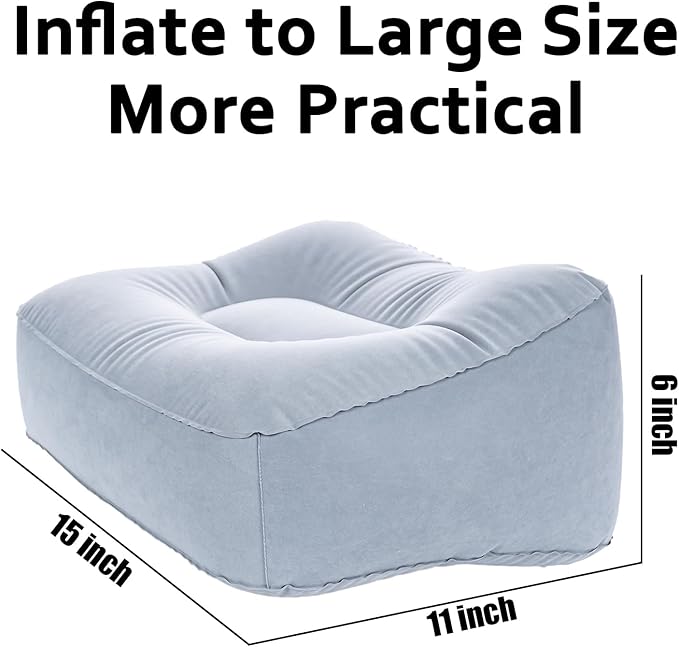 Inflatable Foot Rest Pillow - Portable, Non-Slip Base for Desk, Office Chair, Travel & Bed - Ergonomic Foot Support & Comfort (Grey)