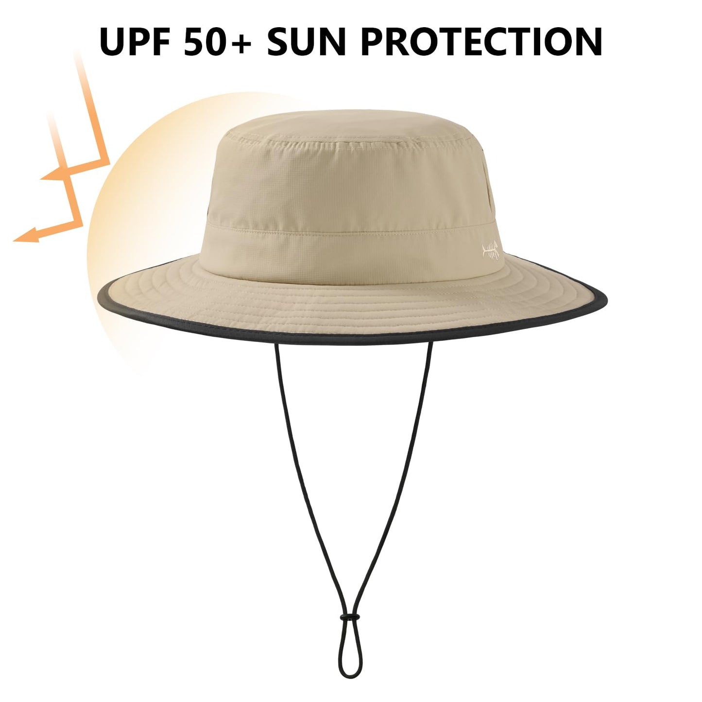 BASSDASH UPF 50+ Water-Resistant Fishing Bucket Hat with Laser Perforated Mesh Adjustable for Men Women Outdoor Hiking Khaki