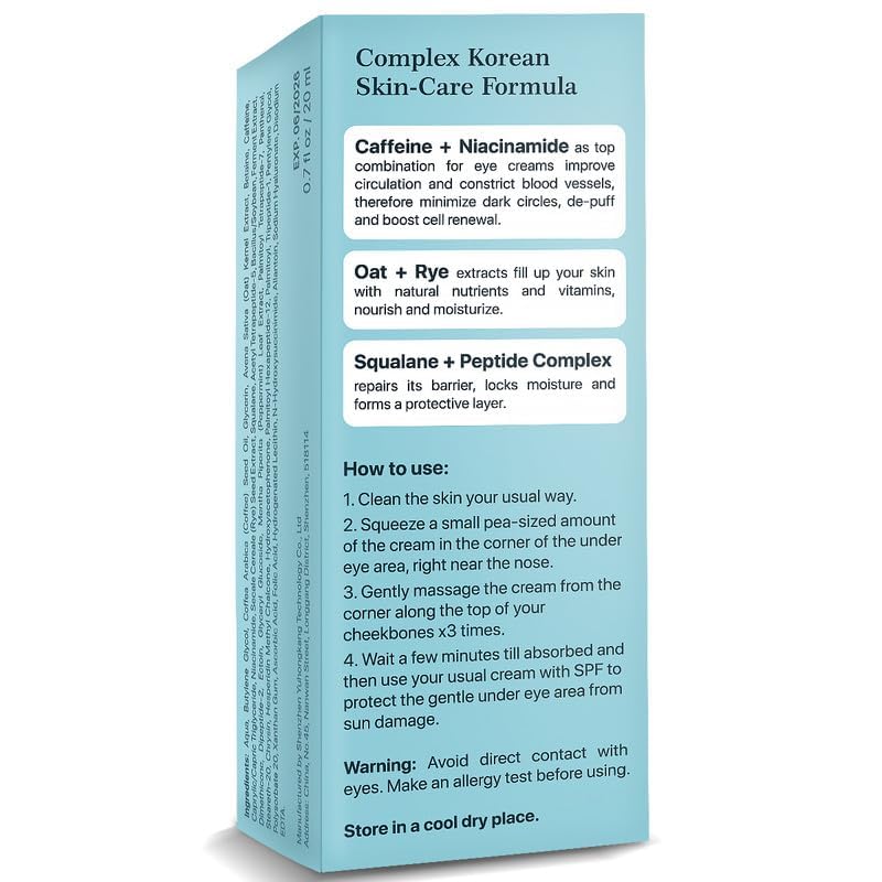 Under Eye Cream for Dark Circles and Puffiness - Caffeine Eye Cream Anti Aging Brightener With Niacinamide, Squalane, Peptide Complex, Korean Skin Care Formula - Massage Zinc Roller - Puffy Eyes