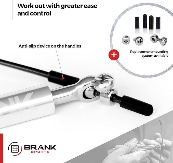 BRANK SPORTS® Speed rope set incl. 3 steel spare cables | Ideal for Crossfit, fitness, boxing and easy double under | Jump ropes for fitness women and men premium bearing balls | Unbreakable handles