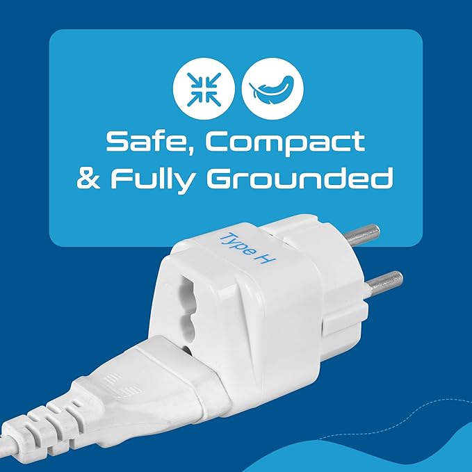 Ceptics Israel Power Adapter Travel Universal Plug,Works in Palestine,Jerusalem,Holy City-Perfect for Charging your Electronic Devices (Type H)- Safe Grounded Connection-3 Pack (GP-14-3PK),White