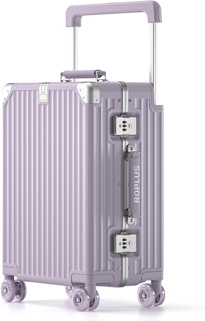 Aluminium Frame Checked-Luggage with Smooth Jelly Wheels, Hardside Zipperless Rolling Suitcase with TSA Lock (Purple, 21-Inch)