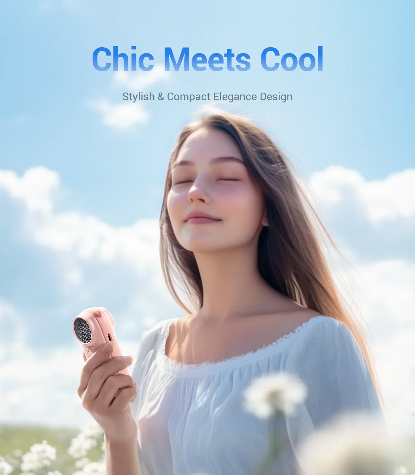 Diveblues Handheld Portable Turbo Fan, 4000mAh USB Rechargeable Pocket Fan, Up to 16 Hours, Hand Fan with 5 Speeds Powerful Cooling for Travel/Summer/Outdoor/Lash/Purse